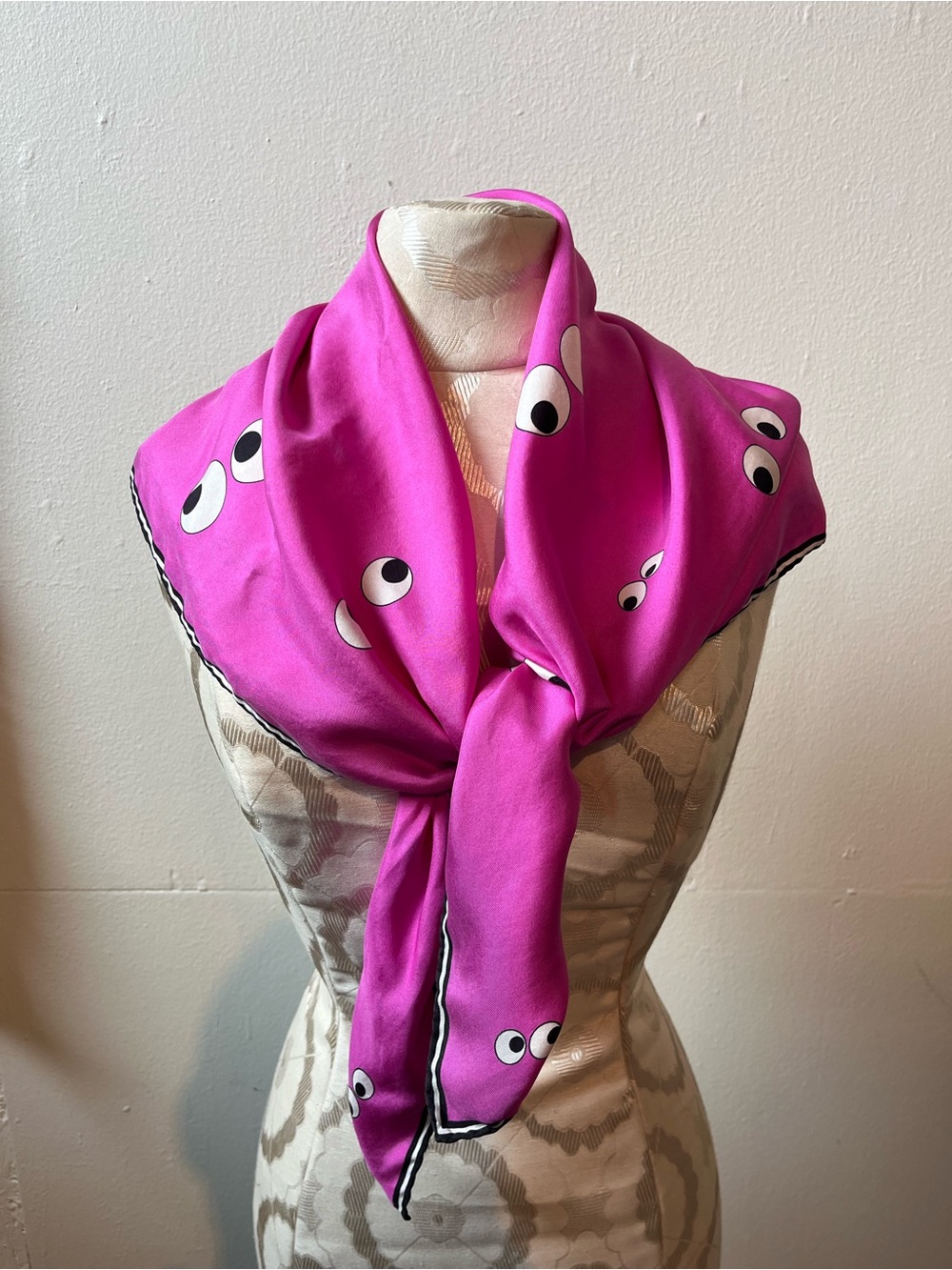 Anya Hindmarch 100% Silk Eyes Scarf Pink 33x34 Designer Neck Scarf Wrap - Picture 7 of 7